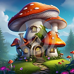 Mushroom house in the magic forest