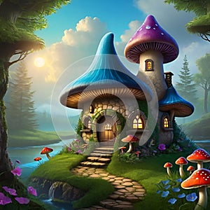 Mushroom house in the magic forest