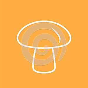 mushroom icon, single oblect, vector illustration, autumn season symbol, thick white line, orange background