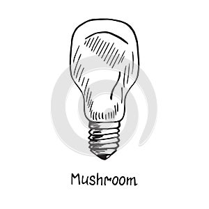 Mushroom lamp type, woodcut style design, hand drawn doodle, sketch