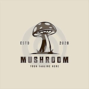 mushroom logo vector vintage illustration template icon graphic design. organic food sign or symbol for farm product with retro