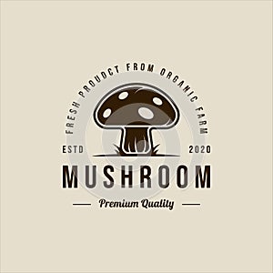 mushroom logo vector vintage illustration template icon graphic design. organic food sign or symbol for farm product with retro