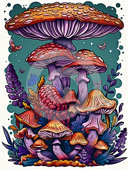 Mushroom Magic: A Whimsical Fairytale Forest of Colorful Fungi a