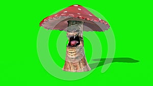 Mushroom Monster Roars Front Green Screen 3D Rendering Animation