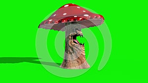 Mushroom Monster Roars Side Green Screen 3D Rendering Animation