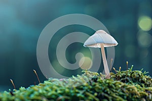 Mushroom on a Mossy Forest Floor