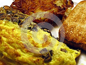 Mushroom Omelet, Hash Browns, & Toast