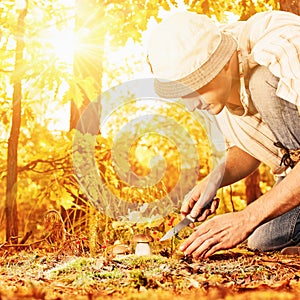 Mushroom picking in the forest