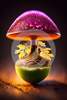 A mushroom with a pink cap and a purple top, AI Genareted.