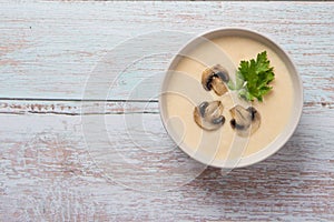 mushroom puree soup. French mushroom soup with cheese