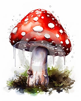 Mushroom with red cap and drop of water