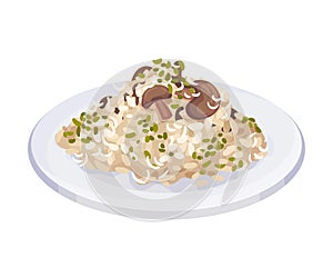 Mushroom Risotto, Traditional Italian Cuisine Food Dish Vector Illustration photo