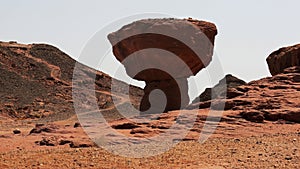 Mushroom rock formation at Timna park , Israel