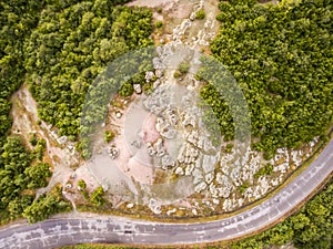 Mushroom rocks phenomenon aerial view