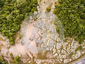 Mushroom rocks phenomenon aerial view