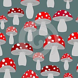 Mushroom seamless pattern. Vector background of fly agaric. Vint