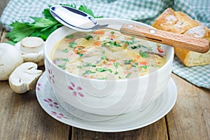 Mushroom soup with chicken