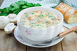 Mushroom soup with chicken