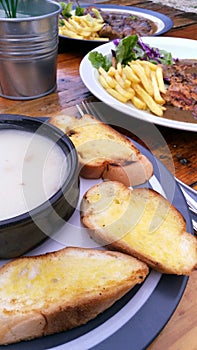 Mushroom soup and chicken chop