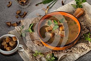 Mushroom soup with crispy pastry