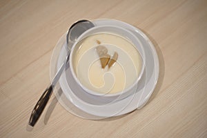 Mushroom soup on desk for food background