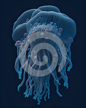 Mushroom spores similar to sea jellyfish. Illustrations and Clip Art AI generated.