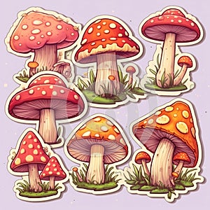 Mushroom Sticker Bundle. AI photo