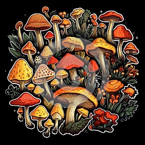 Mushroom Sticker Bundle. AI