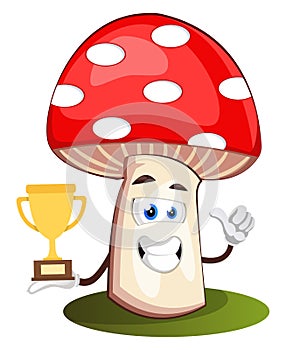 Mushroom with trophy, illustration, vector