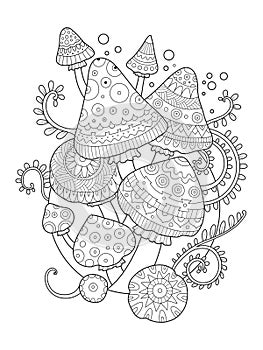 Mushroom vector drawing coloring book for adults