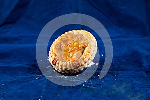 Mushroom Vol au vent isolated on blue background side view of savory snack food