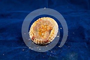 Mushroom Vol au vent isolated on blue background side view of savory snack food