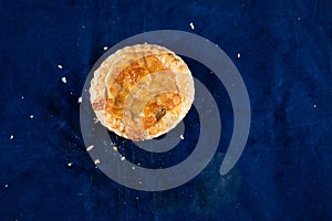 Mushroom Vol au vent isolated on blue background top view of savory snack food