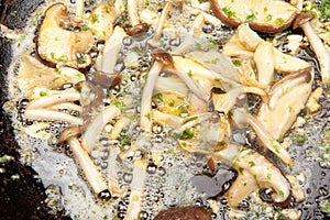 Mushrooms cooking frying food
