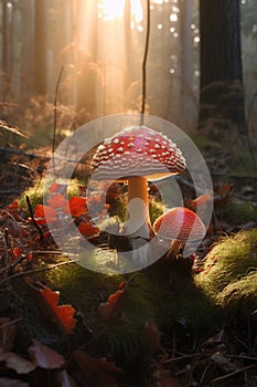 Mushrooms in the forest. Generative AI