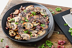 Mushrooms with ham and onions refined