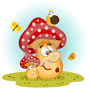 Mushrooms and insects vector