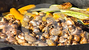 Mushrooms, peppers, eggplant, zucchini on the grill.