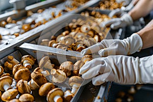 Mushrooms Production Line, Food Industry, Working on Automated Production Lines in Mushroom Factory