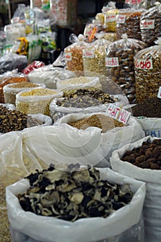  Mushrooms and Pulses for sale at Xuan Market Hanoi Vietnam