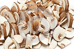 Mushrooms sliced on white
