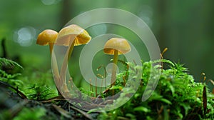 A of mushrooms sprouts up from the forest floor mimicking the elusive and mysterious nature of dark matter photo