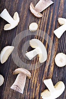 Mushrooms on a wooden background