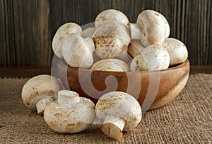 Mushrooms in a wooden bowl