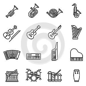 Music instrument icons set. Thin Line Style stock vector.