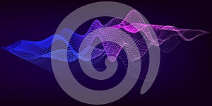 Music 3d wave equalizer abstract background. Grid color waveform on gradient background