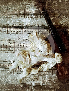 Music with angel and violin grunge