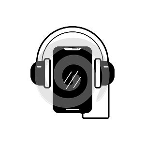 Black solid icon for Music app, tone and headphone