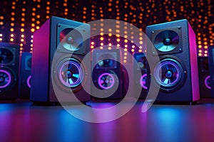 Music art concept cyber themed speaker system in dynamic lighting