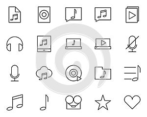 Music audio thin line icons set. Vector pictograms